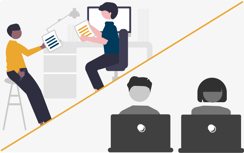 graphic showing people working together vs separately 