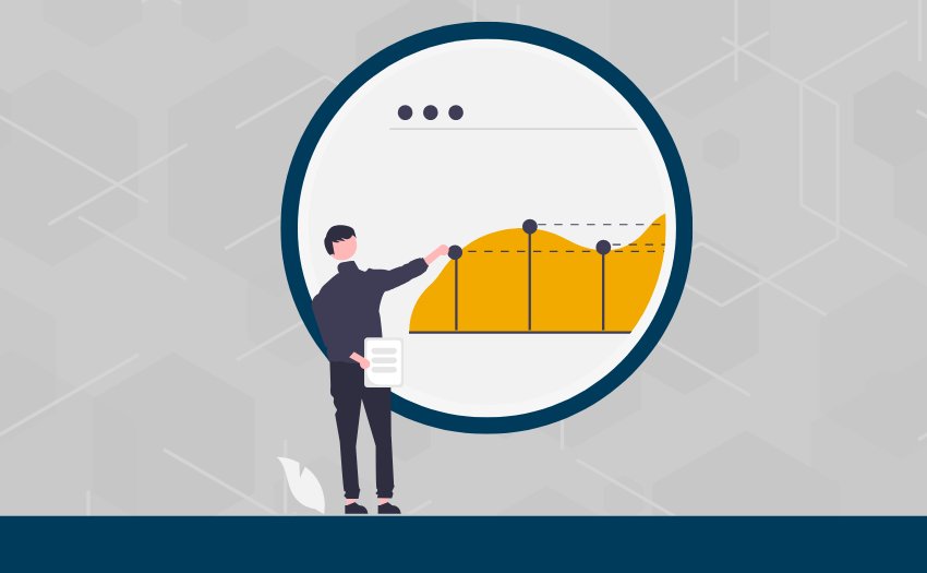 a cartoon person pointing at different areas of a line chart