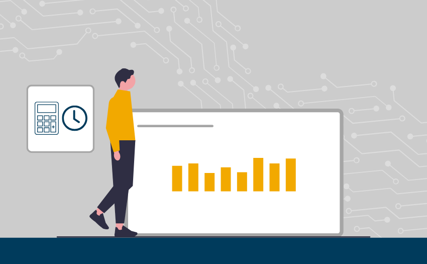 Cartoon of a person looking at a bar graph