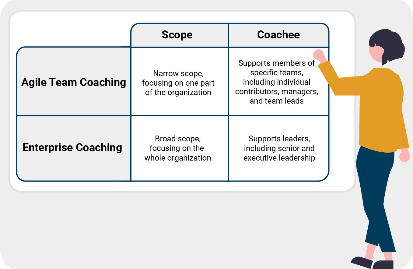 graphic showing the differences between team and enterprise coaching